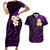 Polynesian Hawaii Couples Short Sleeve Bodycon Dress and Hawaiian Shirt Niihau Islands with Pacific Plumeria Purple Vibe LT9 Purple - Polynesian Pride