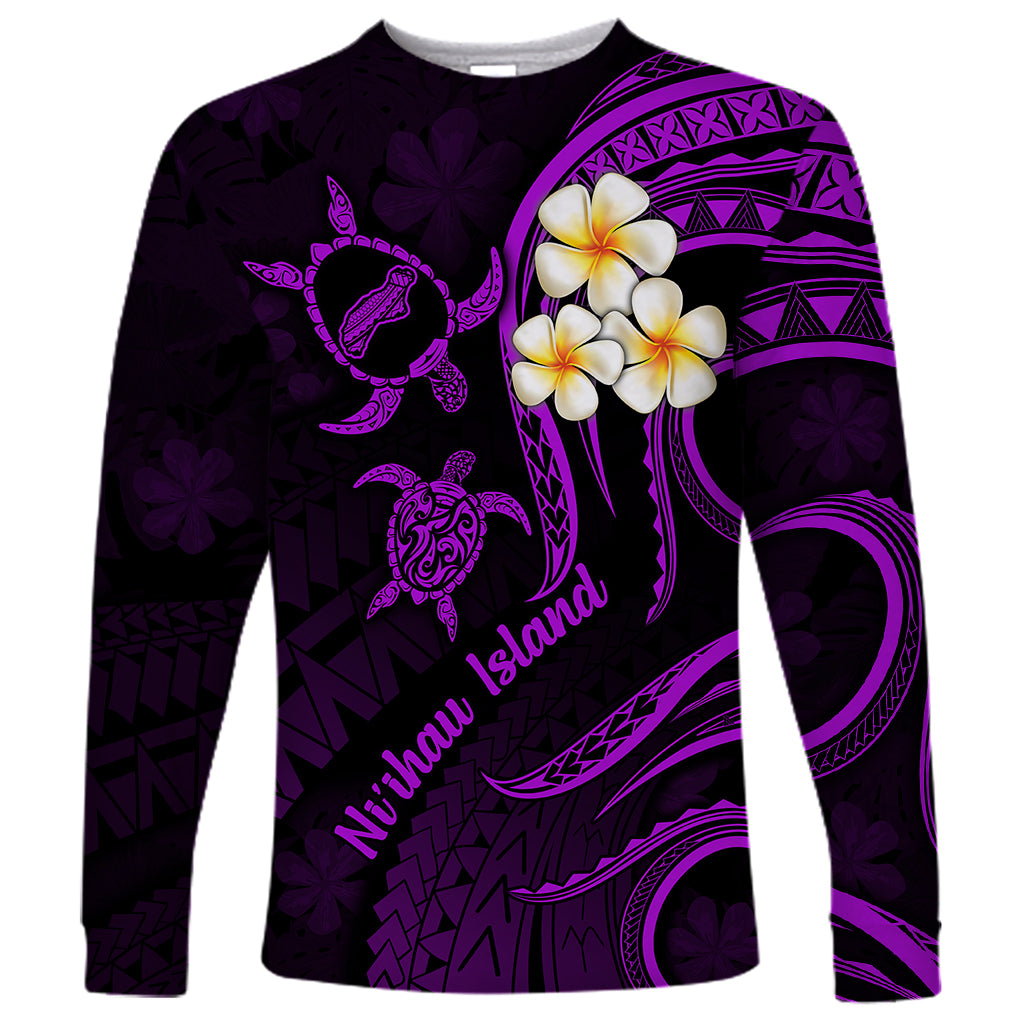 Polynesian Hawaii Long Sleeve Shirt Niihau Islands with Pacific Plumeria Purple Vibe LT9 Unisex Purple - Polynesian Pride