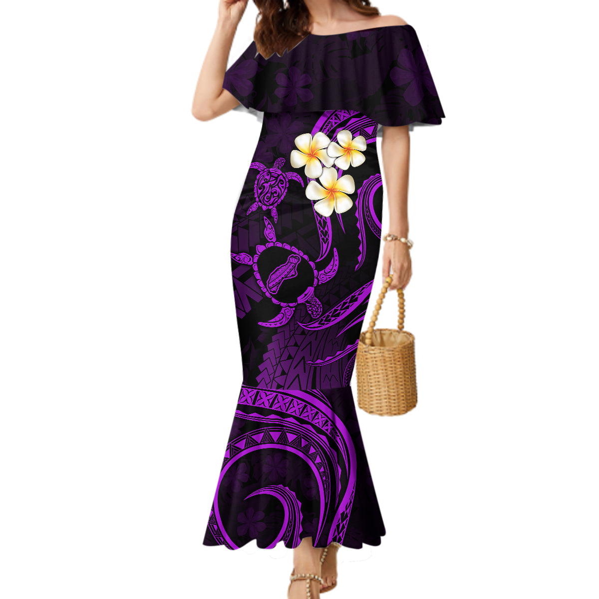 Polynesian Hawaii Mermaid Dress Niihau Islands with Pacific Plumeria Purple Vibe LT9 Women Purple - Polynesian Pride