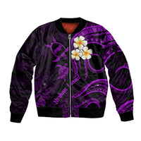 Polynesian Hawaii Sleeve Zip Bomber Jacket Niihau Islands with Pacific Plumeria Purple Vibe LT9 Unisex Purple - Polynesian Pride