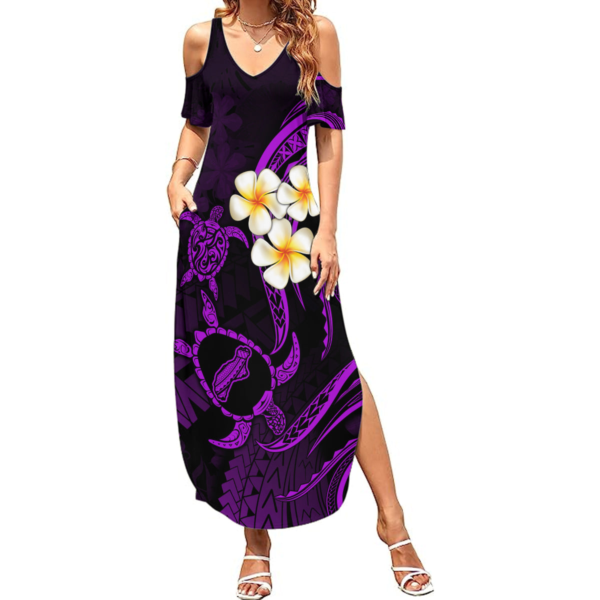 Polynesian Hawaii Summer Maxi Dress Niihau Islands with Pacific Plumeria Purple Vibe LT9 Women Purple - Polynesian Pride