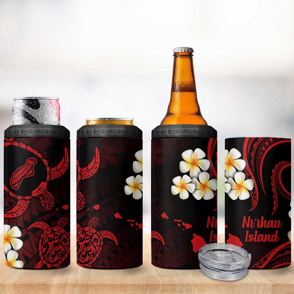 Hawaii Ni'ihau Islands Pacific Plumeria 4 in 1 Can Cooler Tumbler Red Polynesian Tattoo