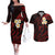 Polynesian Hawaii Couples Off The Shoulder Long Sleeve Dress and Hawaiian Shirt Niihau Islands with Pacific Plumeria Red Vibe LT9 Red - Polynesian Pride