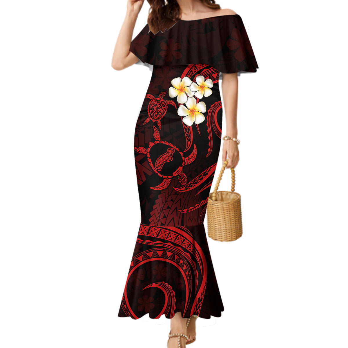 Polynesian Hawaii Mermaid Dress Niihau Islands with Pacific Plumeria Red Vibe LT9 Women Red - Polynesian Pride