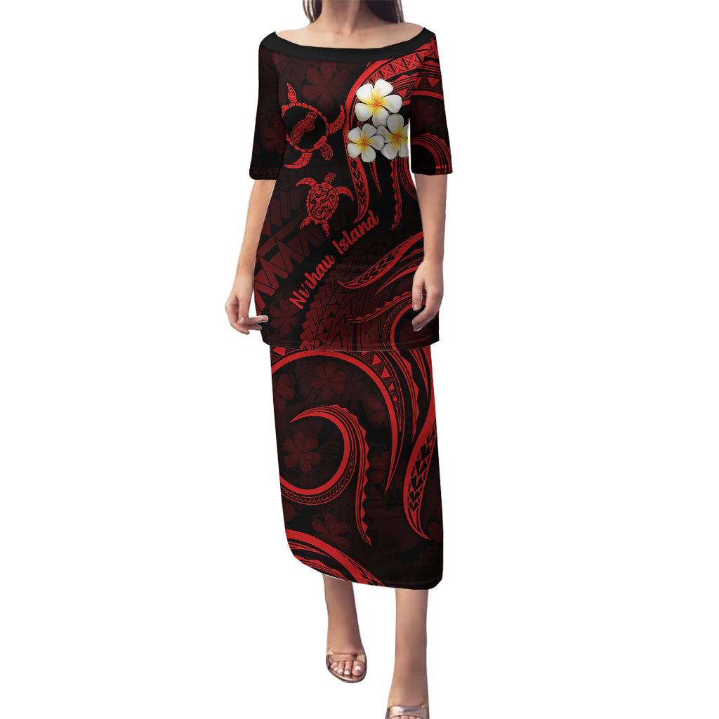 Polynesian Hawaii Puletasi Niihau Islands with Pacific Plumeria Red Vibe LT9 Long Dress Red - Polynesian Pride