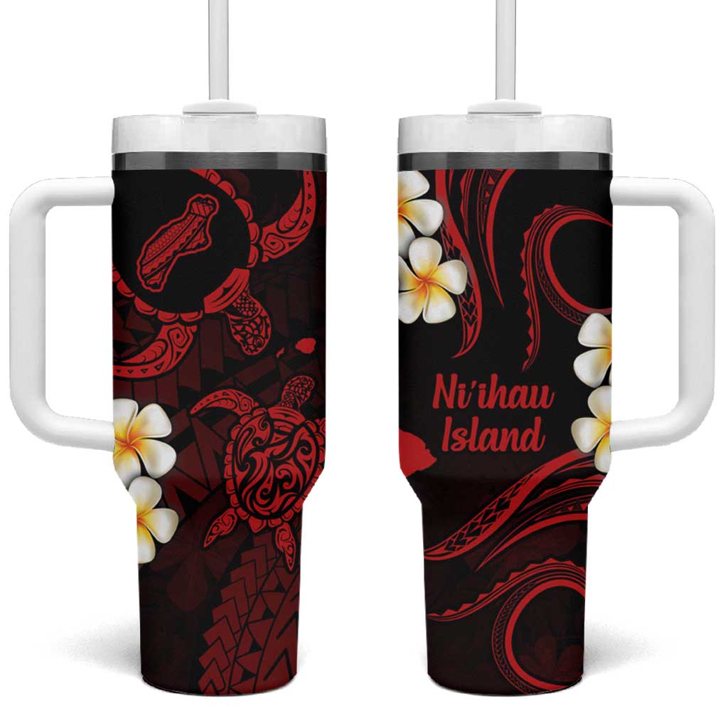 Hawaii Ni'ihau Islands Pacific Plumeria Tumbler With Handle Red Polynesian Tattoo