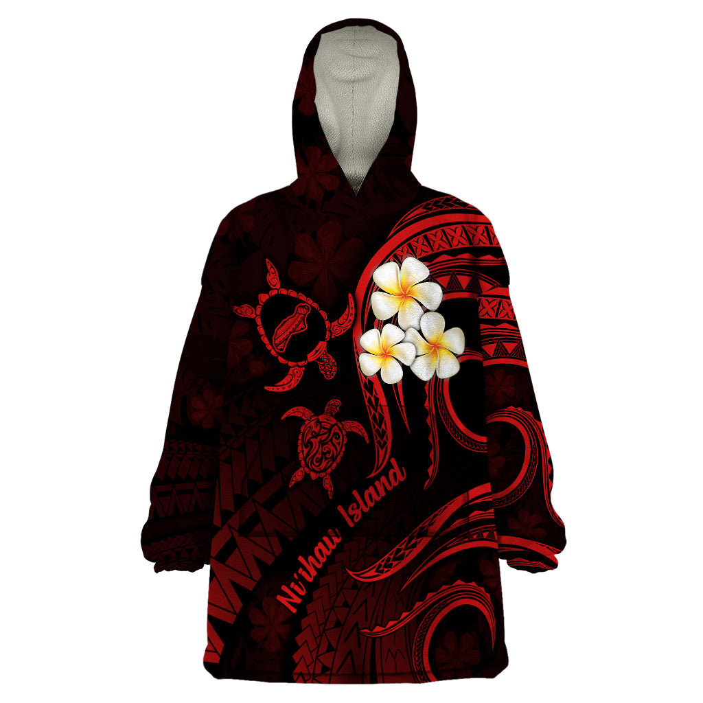 Polynesian Hawaii Wearable Blanket Hoodie Niihau Islands with Pacific Plumeria Red Vibe LT9 One Size Red - Polynesian Pride