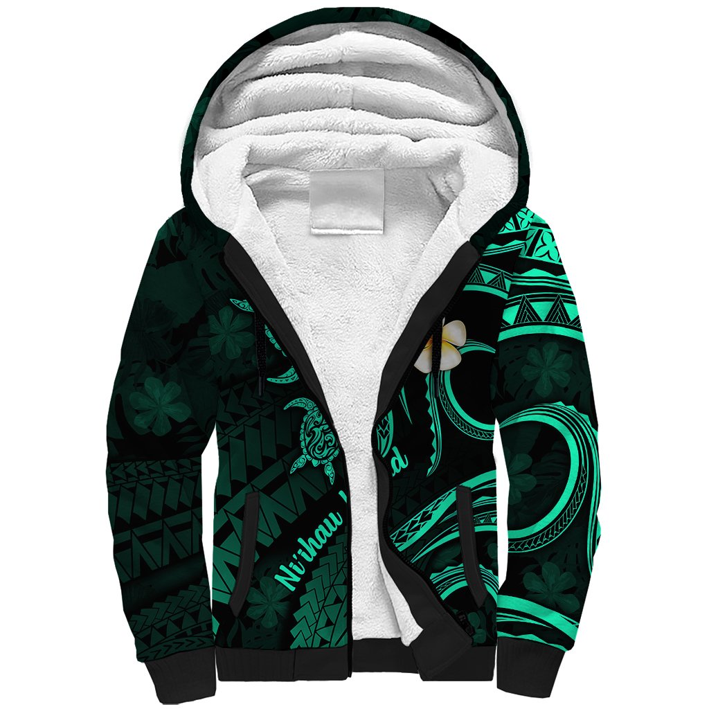 Polynesian Hawaii Sherpa Hoodie Niihau Islands with Pacific Plumeria Turquoise Vibe LT9 Unisex Turquoise - Polynesian Pride