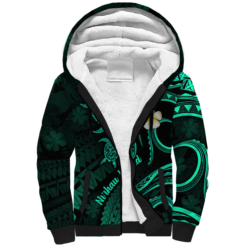 Polynesian Hawaii Sherpa Hoodie Niihau Islands with Pacific Plumeria Turquoise Vibe LT9 Unisex Turquoise - Polynesian Pride