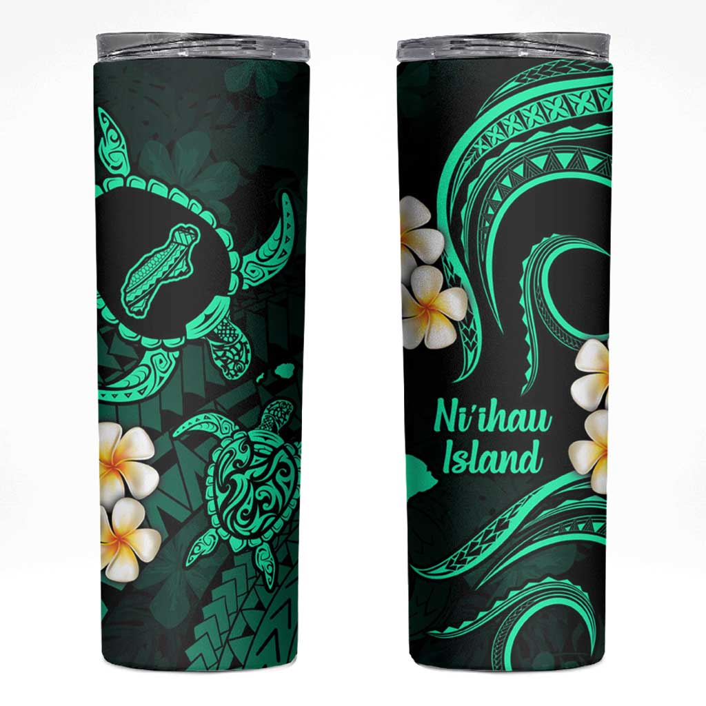 Hawaii Ni'ihau Islands Pacific Plumeria Skinny Tumbler Turquoise Polynesian Tattoo