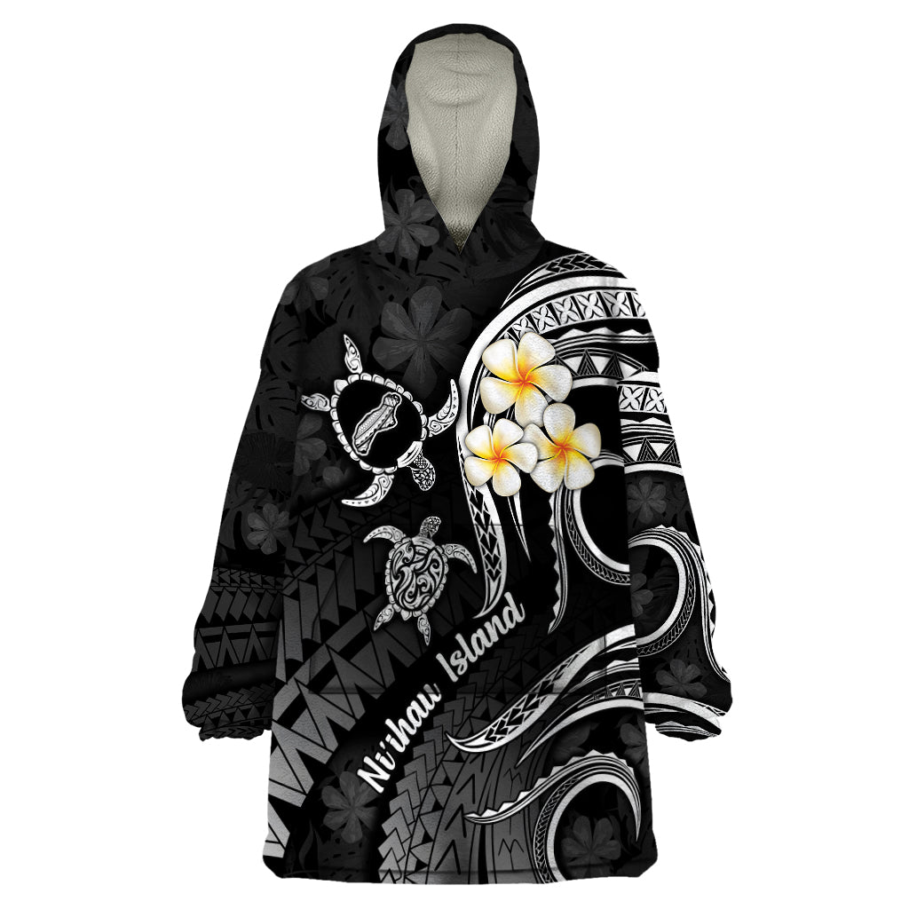 Polynesian Hawaii Wearable Blanket Hoodie Niihau Islands with Pacific Plumeria White Vibe LT9 One Size White - Polynesian Pride