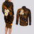 Hawaii Couples Long Sleeve Bodycon Dress and Long Sleeve Button Shirts Molokai Islands Polynesian Sunset Plumeria Gold Vibe LT9 - Polynesian Pride