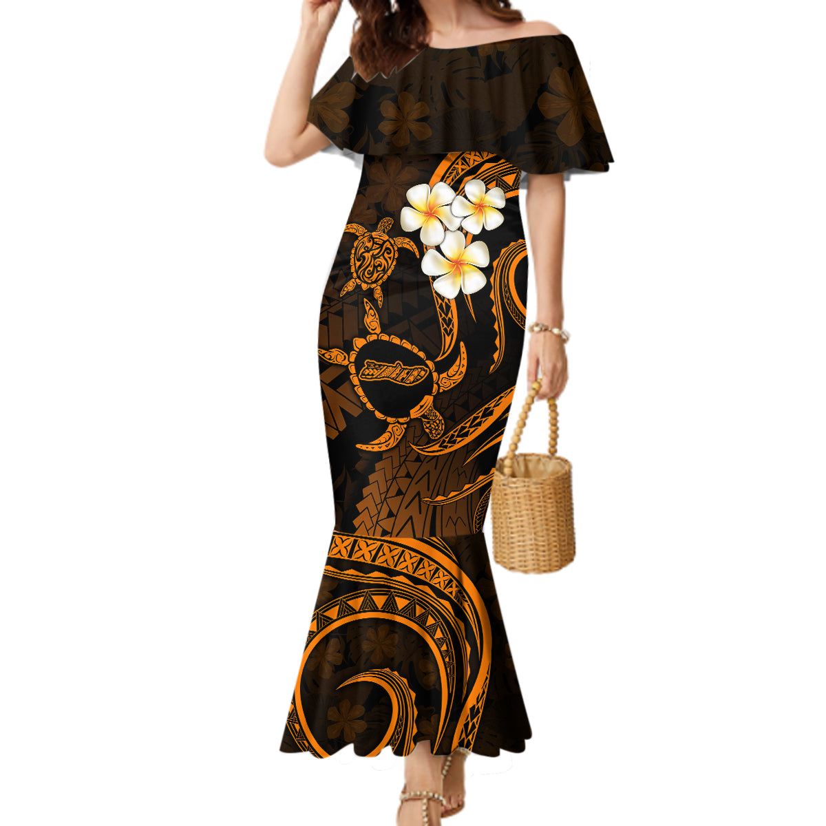Hawaii Mermaid Dress Molokai Islands Polynesian Sunset Plumeria Gold Vibe LT9 Women Gold - Polynesian Pride