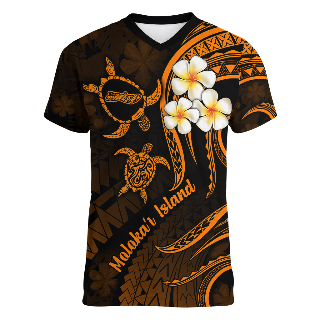 Hawaii Women V Neck T Shirt Molokai Islands Polynesian Sunset Plumeria Gold Vibe LT9 Female Gold - Polynesian Pride
