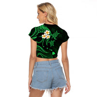 Hawaii Raglan Cropped T Shirt Molokai Islands Polynesian Sunset Plumeria Green Vibe LT9 - Polynesian Pride