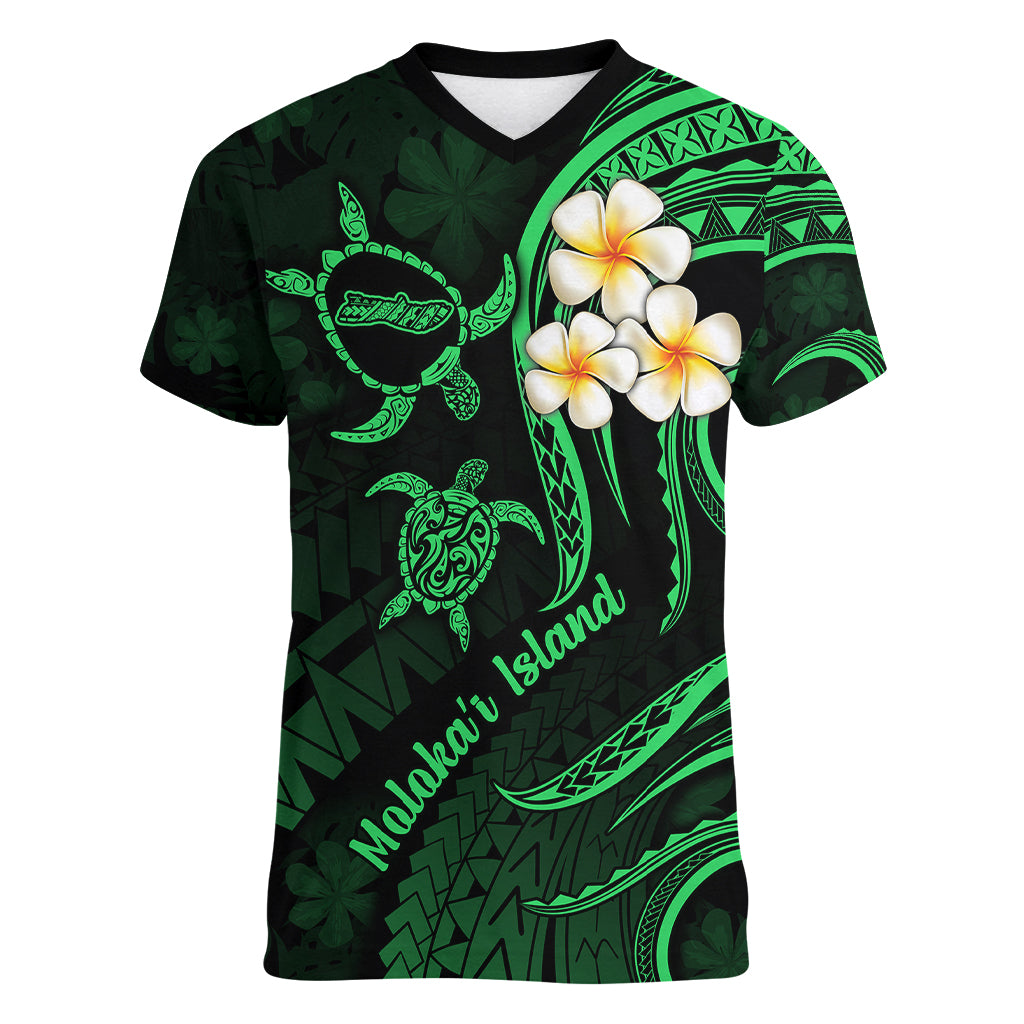 Hawaii Women V Neck T Shirt Molokai Islands Polynesian Sunset Plumeria Green Vibe LT9 Female Green - Polynesian Pride