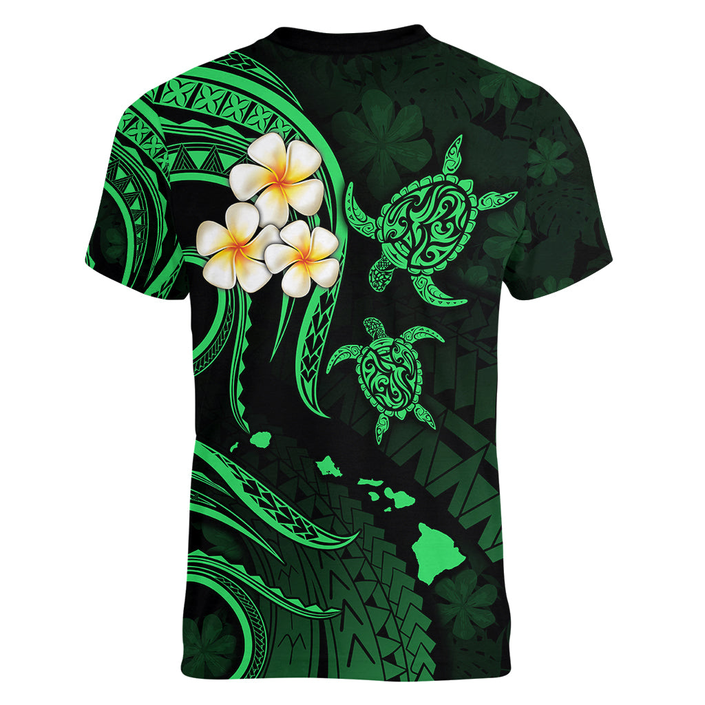Hawaii Women V Neck T Shirt Molokai Islands Polynesian Sunset Plumeria Green Vibe LT9 - Polynesian Pride