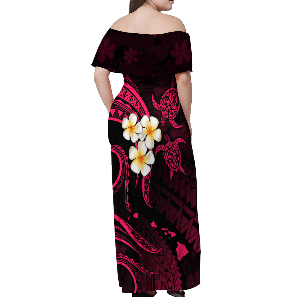 Hawaii Off Shoulder Maxi Dress Molokai Islands Polynesian Sunset Plumeria Pink Vibe LT9 - Polynesian Pride
