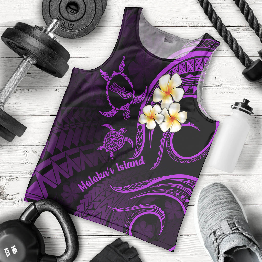 Polynesian Hawaii Men Tank Top Molokai Islands with Pacific Plumeria Purple Vibe LT9 Purple - Polynesian Pride