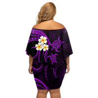 Polynesian Hawaii Off Shoulder Short Dress Molokai Islands with Pacific Plumeria Purple Vibe LT9 - Polynesian Pride