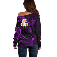 Polynesian Hawaii Off Shoulder Sweater Molokai Islands with Pacific Plumeria Purple Vibe LT9 - Polynesian Pride