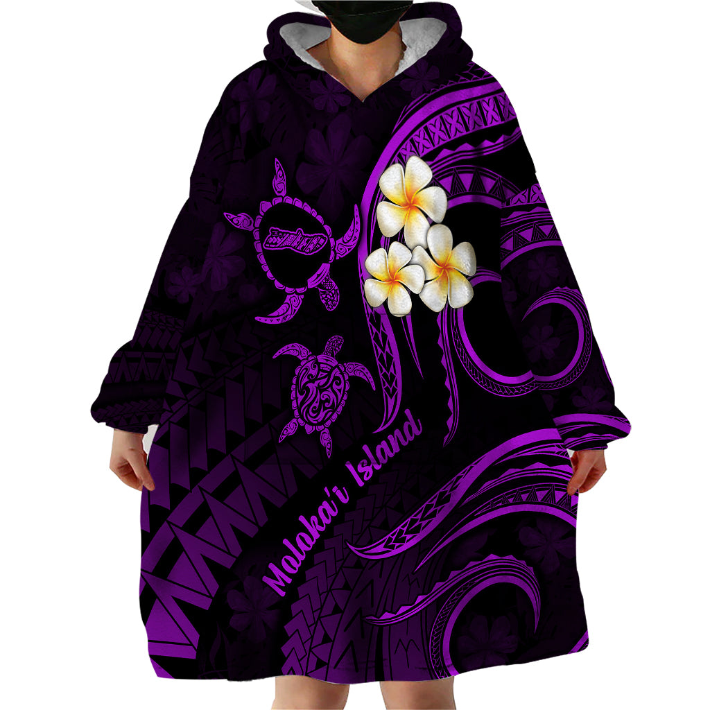 Polynesian Hawaii Wearable Blanket Hoodie Molokai Islands with Pacific Plumeria Purple Vibe LT9 - Polynesian Pride