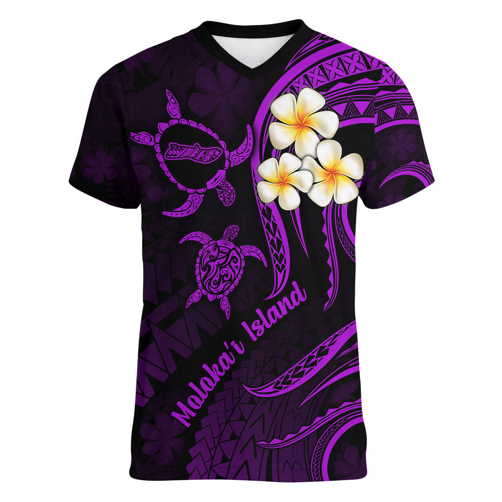 Polynesian Hawaii Women V Neck T Shirt Molokai Islands with Pacific Plumeria Purple Vibe LT9 Female Purple - Polynesian Pride