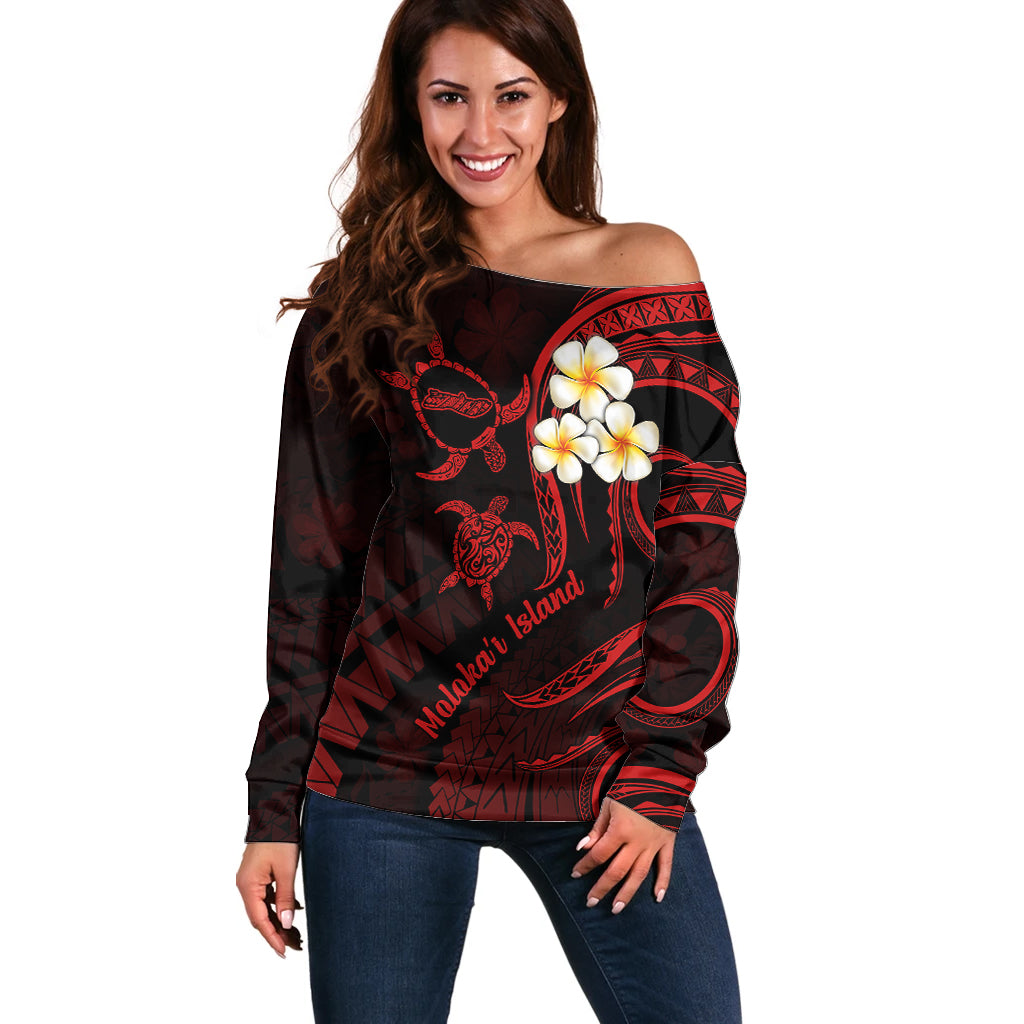 Polynesian Hawaii Off Shoulder Sweater Molokai Islands with Pacific Plumeria Red Vibe LT9 Women Red - Polynesian Pride