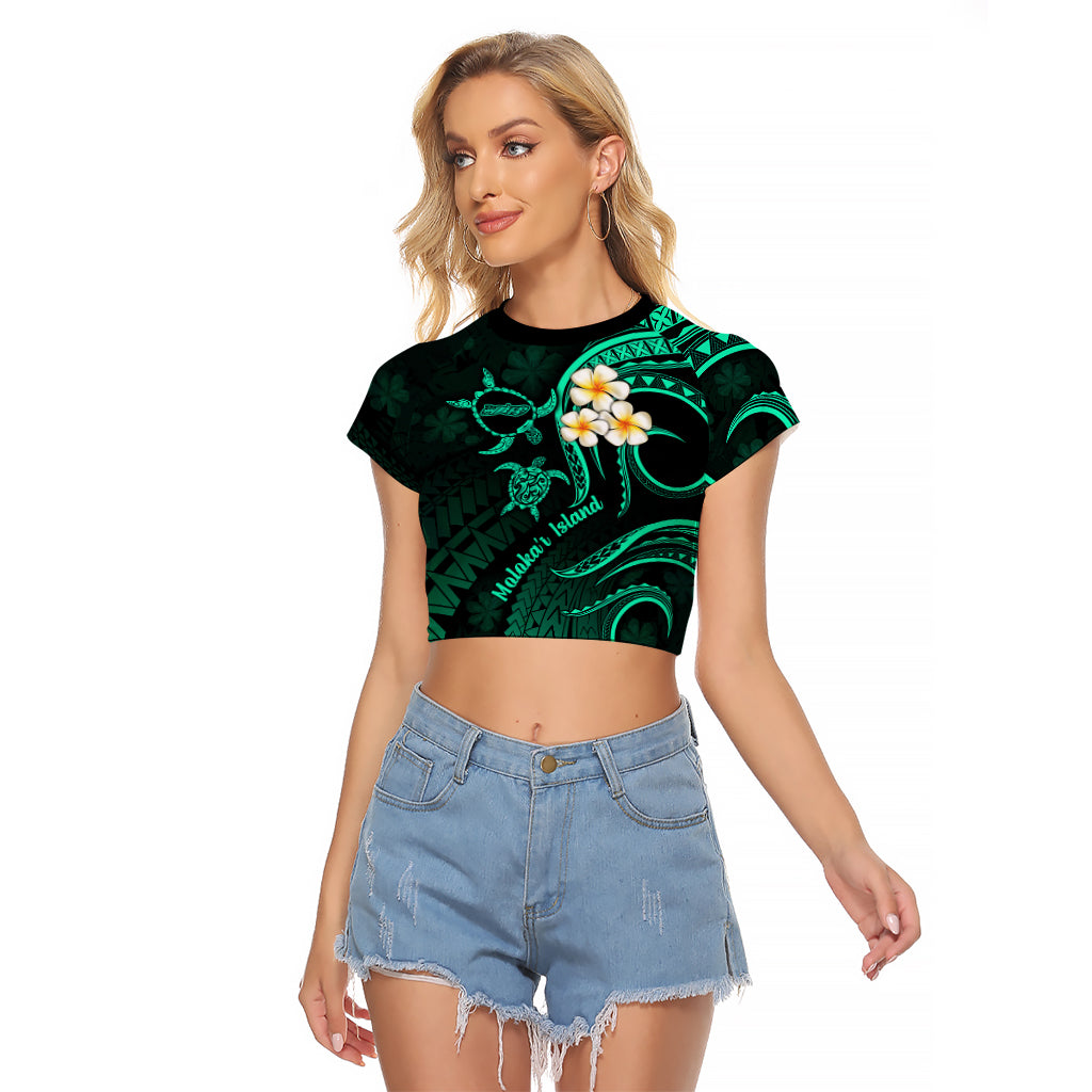 Polynesian Hawaii Raglan Cropped T Shirt Molokai Islands with Pacific Plumeria Turquoise Vibe LT9 Female Turquoise - Polynesian Pride