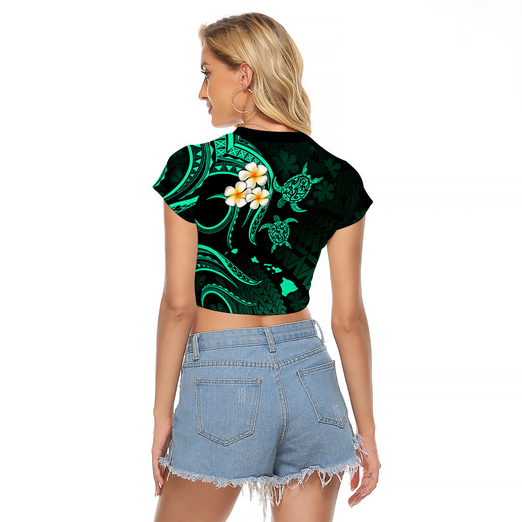 Polynesian Hawaii Raglan Cropped T Shirt Molokai Islands with Pacific Plumeria Turquoise Vibe LT9 - Polynesian Pride