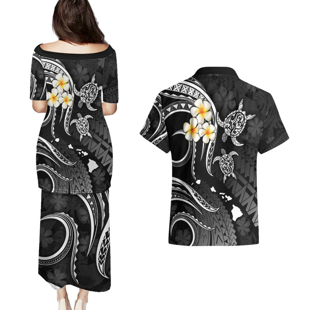 Polynesian Hawaii Couples Puletasi Dress and Hawaiian Shirt Molokai Islands with Pacific Plumeria White Vibe LT9 - Polynesian Pride