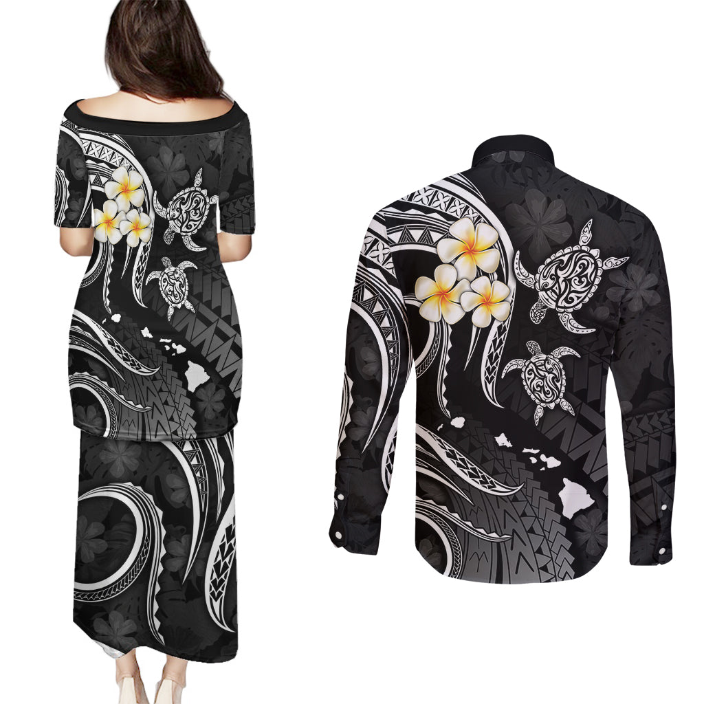 Polynesian Hawaii Couples Puletasi Dress and Long Sleeve Button Shirts Molokai Islands with Pacific Plumeria White Vibe LT9 - Polynesian Pride