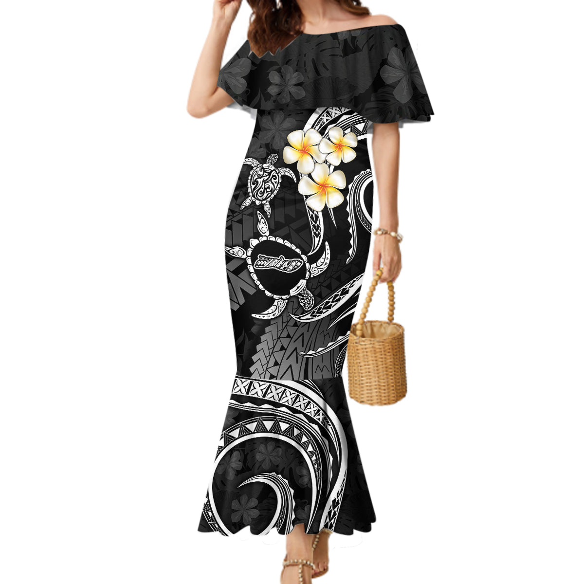 Polynesian Hawaii Mermaid Dress Molokai Islands with Pacific Plumeria White Vibe LT9 Women White - Polynesian Pride