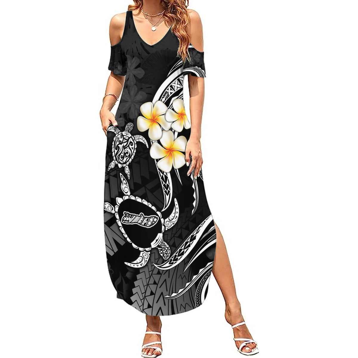 Polynesian Hawaii Summer Maxi Dress Molokai Islands with Pacific Plumeria White Vibe LT9 Women White - Polynesian Pride