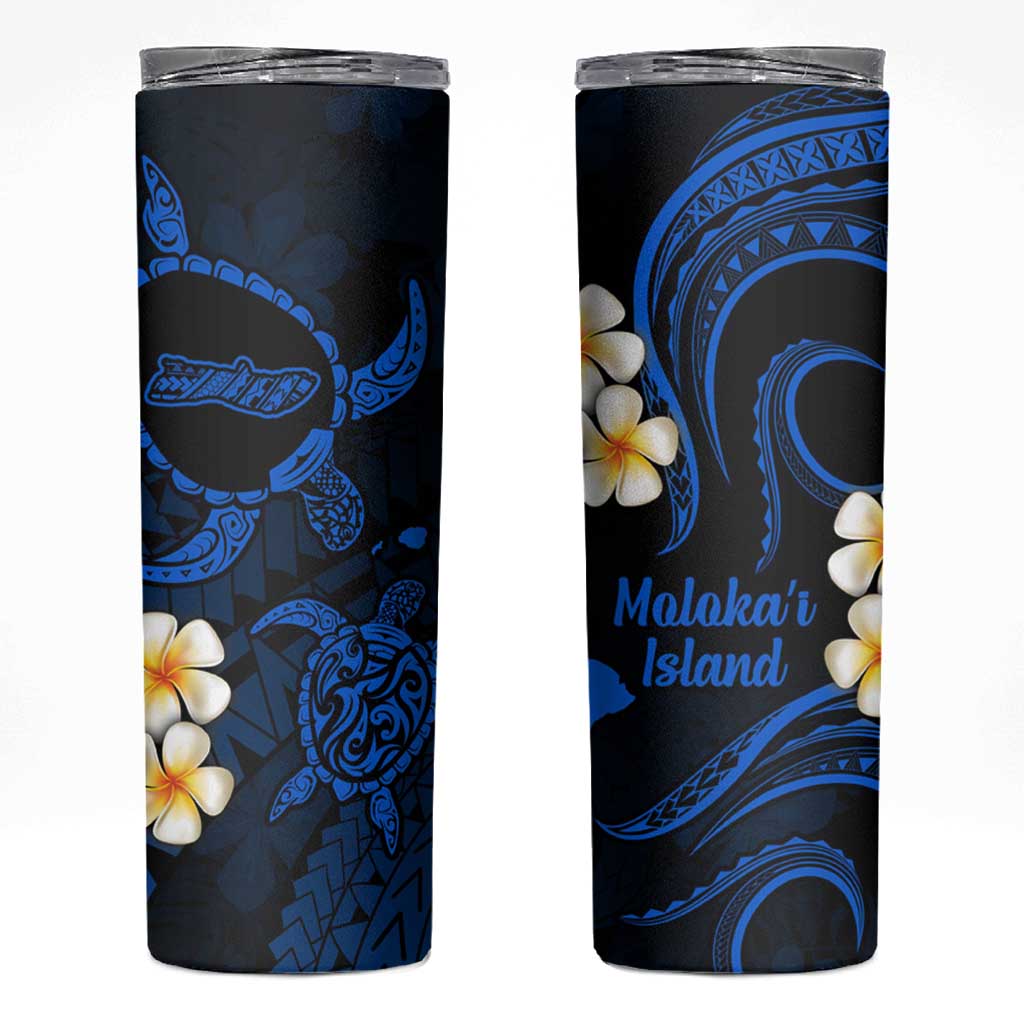 Hawaii Molokaʻi Islands Pacific Plumeria Skinny Tumbler Blue Polynesian Tattoo