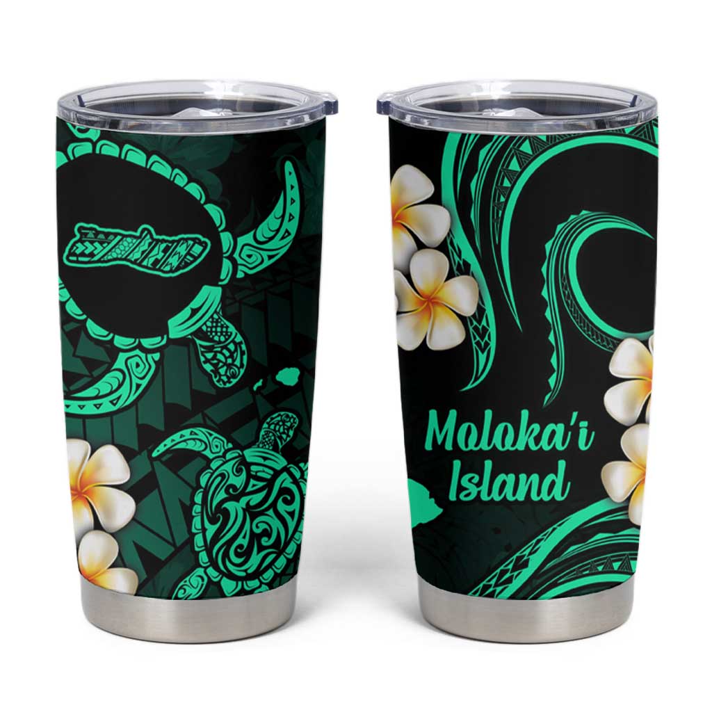 Hawaii Molokaʻi Islands Pacific Plumeria Tumbler Cup Turquoise Polynesian Tattoo