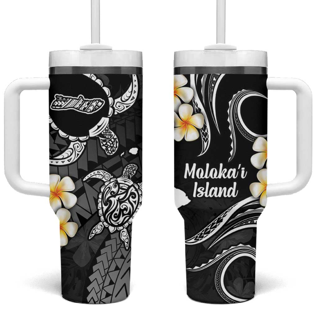 Hawaii Molokaʻi Islands Pacific Plumeria Tumbler With Handle White Polynesian Tattoo