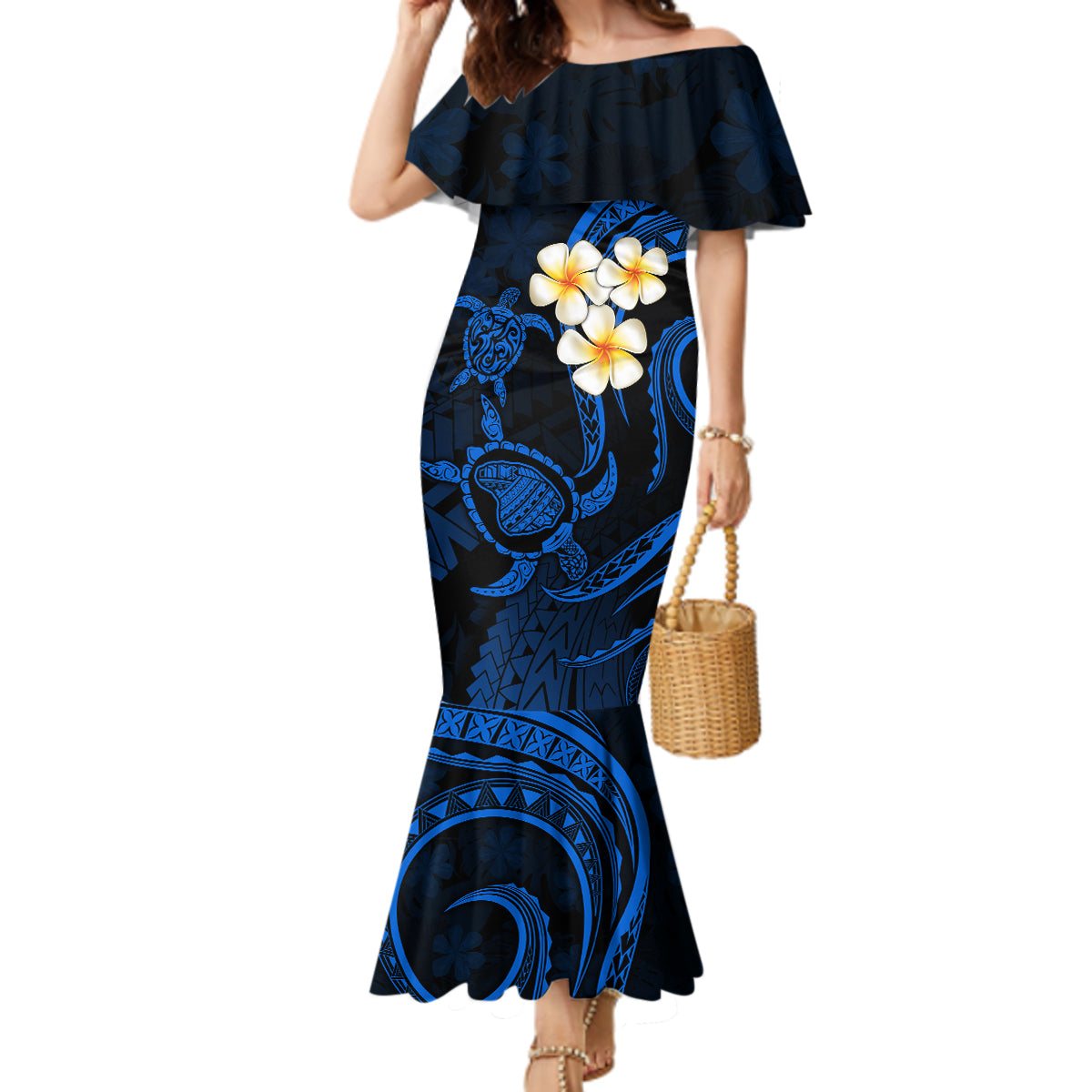 Hawaii Mermaid Dress Lanai Islands Polynesian Sunset Plumeria Blue Vibe LT9 Women Blue - Polynesian Pride
