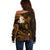 Hawaii Off Shoulder Sweater Lanai Islands Polynesian Sunset Plumeria Gold Vibe LT9 - Polynesian Pride