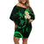 Hawaii Off Shoulder Short Dress Lanai Islands Polynesian Sunset Plumeria Green Vibe LT9 Women Green - Polynesian Pride