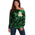 Hawaii Off Shoulder Sweater Lanai Islands Polynesian Sunset Plumeria Green Vibe LT9 Women Green - Polynesian Pride