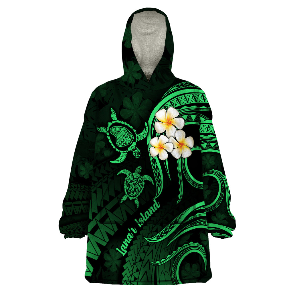 Hawaii Wearable Blanket Hoodie Lanai Islands Polynesian Sunset Plumeria Green Vibe LT9 One Size Green - Polynesian Pride