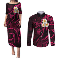 Hawaii Couples Puletasi Dress and Long Sleeve Button Shirts Lanai Islands Polynesian Sunset Plumeria Pink Vibe LT9 Pink - Polynesian Pride