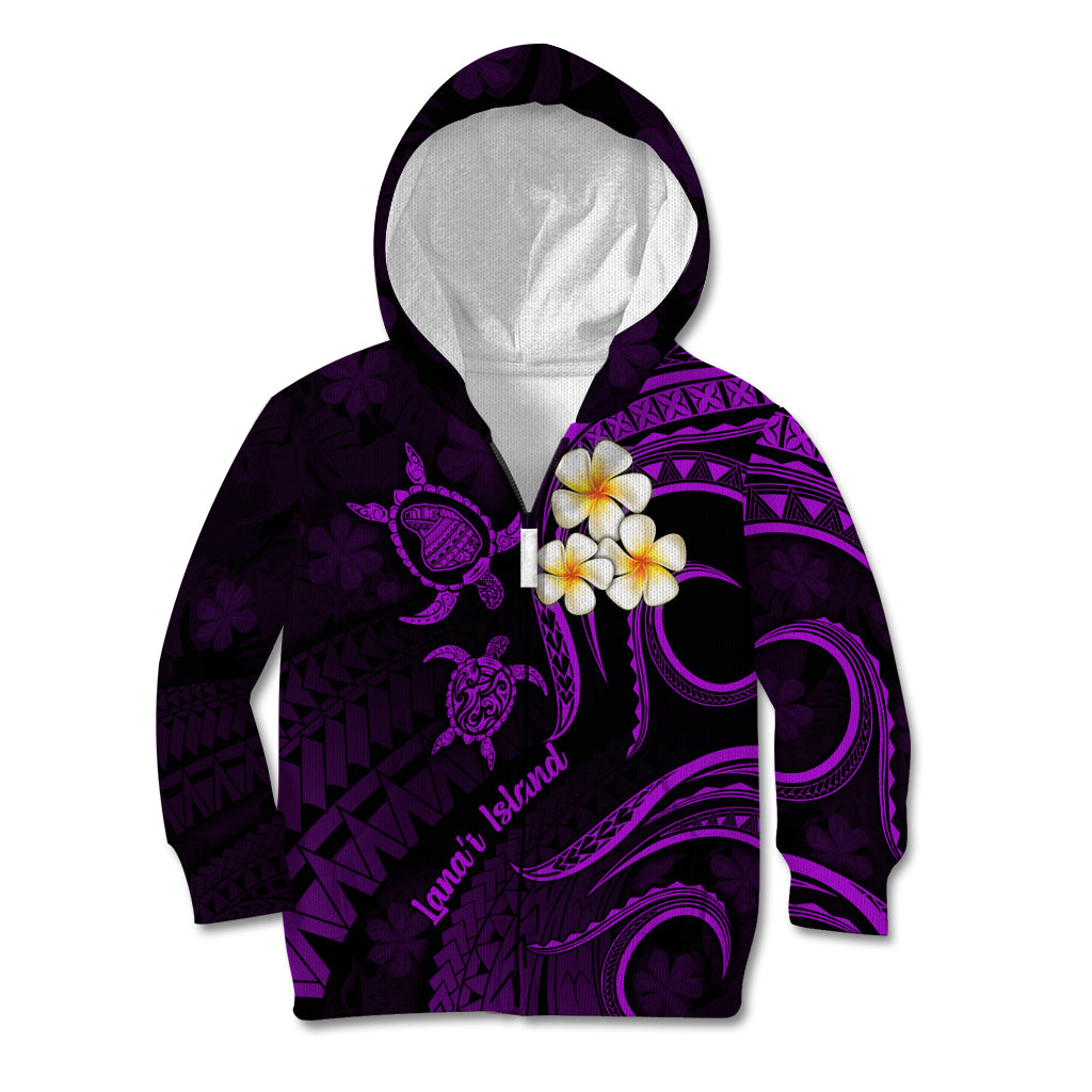 Polynesian Hawaii Kid Hoodie Lanai Islands with Pacific Plumeria Purple Vibe LT9 Zip Hoodie Purple - Polynesian Pride