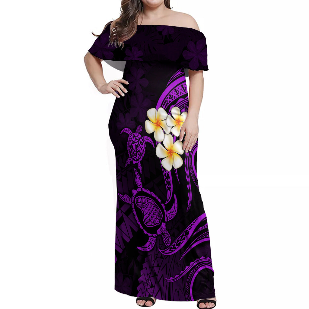 Polynesian Hawaii Off Shoulder Maxi Dress Lanai Islands with Pacific Plumeria Purple Vibe LT9 Women Purple - Polynesian Pride