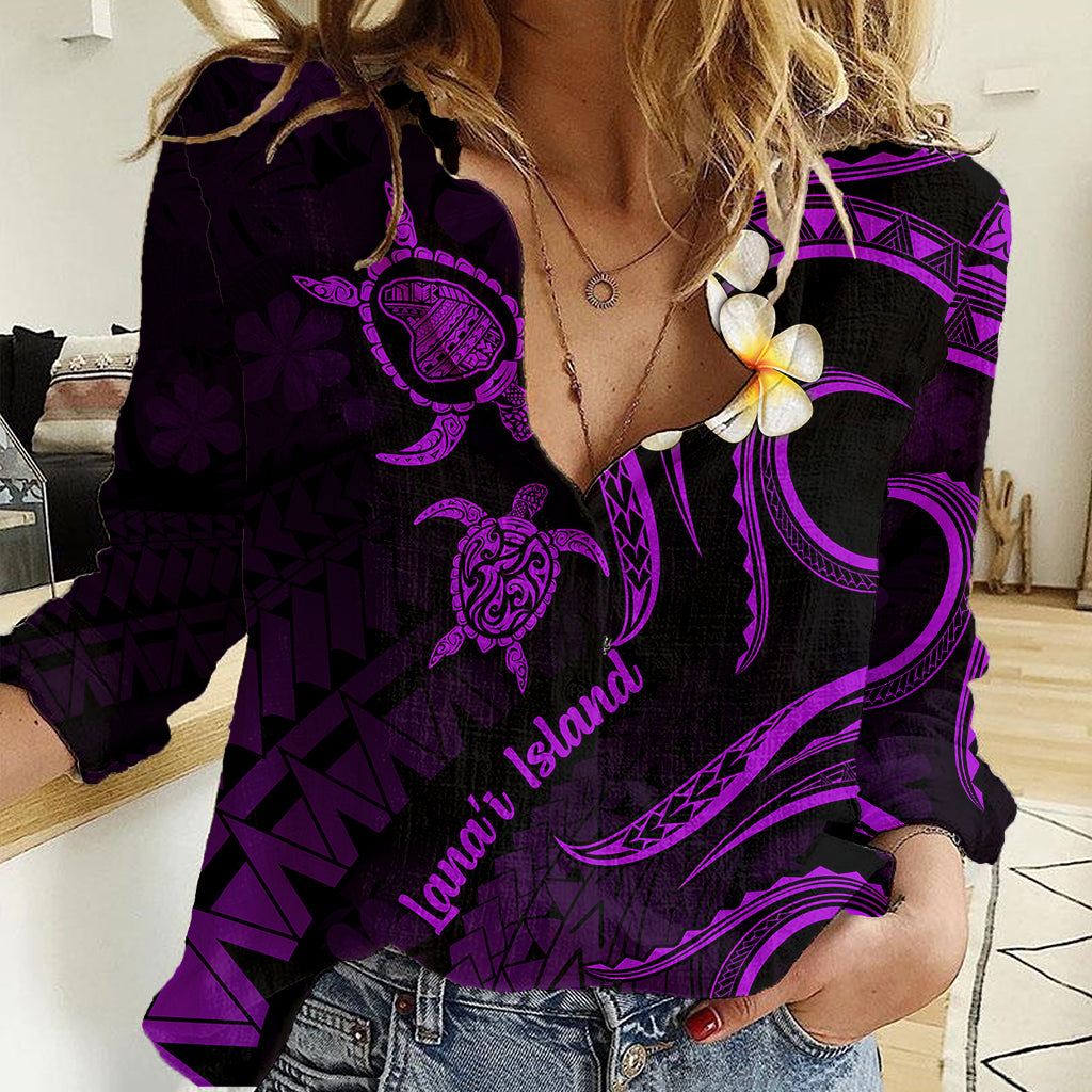 Polynesian Hawaii Women Casual Shirt Lanai Islands with Pacific Plumeria Purple Vibe LT9 Female Purple - Polynesian Pride