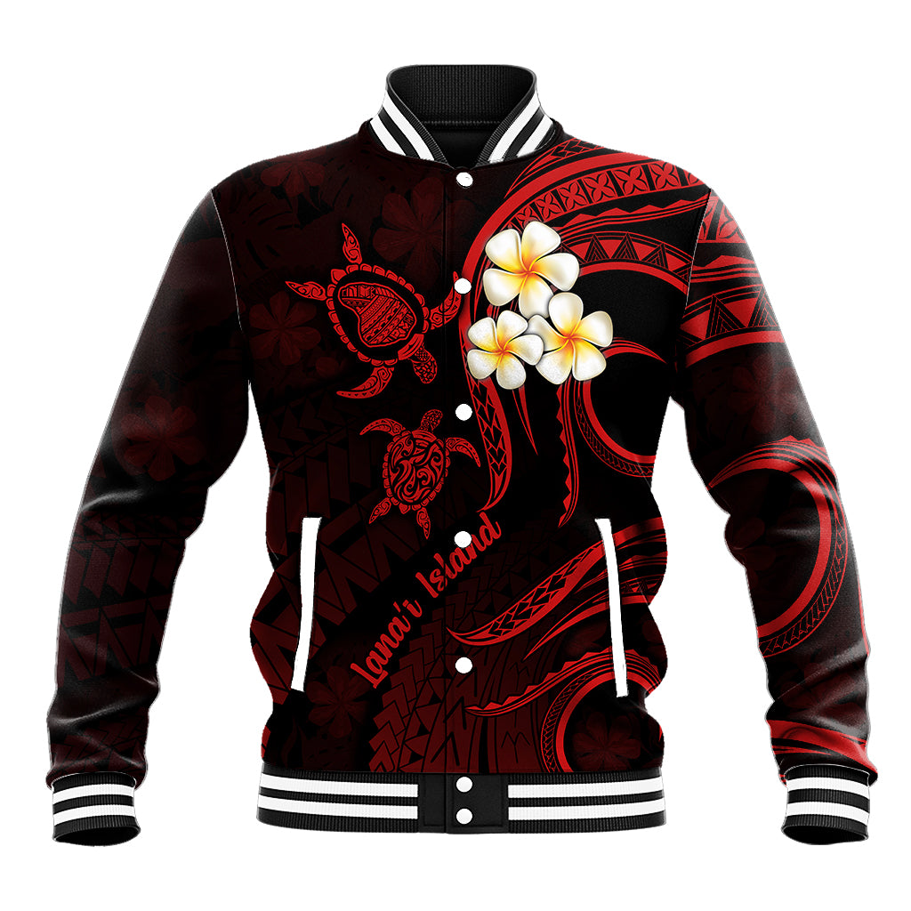 Polynesian Hawaii Baseball Jacket Lanai Islands with Pacific Plumeria Red Vibe LT9 Unisex Red - Polynesian Pride