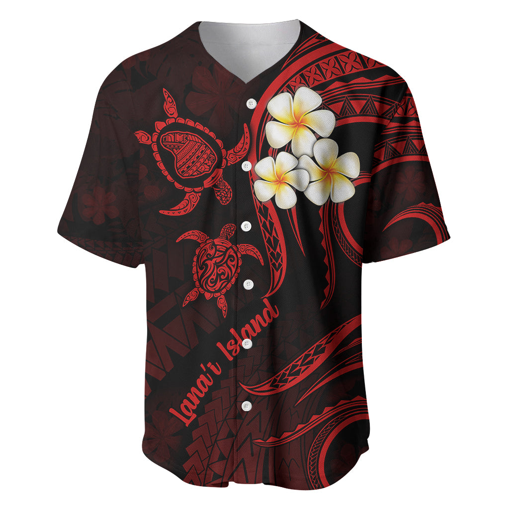 Polynesian Hawaii Baseball Jersey Lanai Islands with Pacific Plumeria Red Vibe LT9 Red - Polynesian Pride