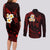 Polynesian Hawaii Couples Long Sleeve Bodycon Dress and Long Sleeve Button Shirts Lanai Islands with Pacific Plumeria Red Vibe LT9 - Polynesian Pride