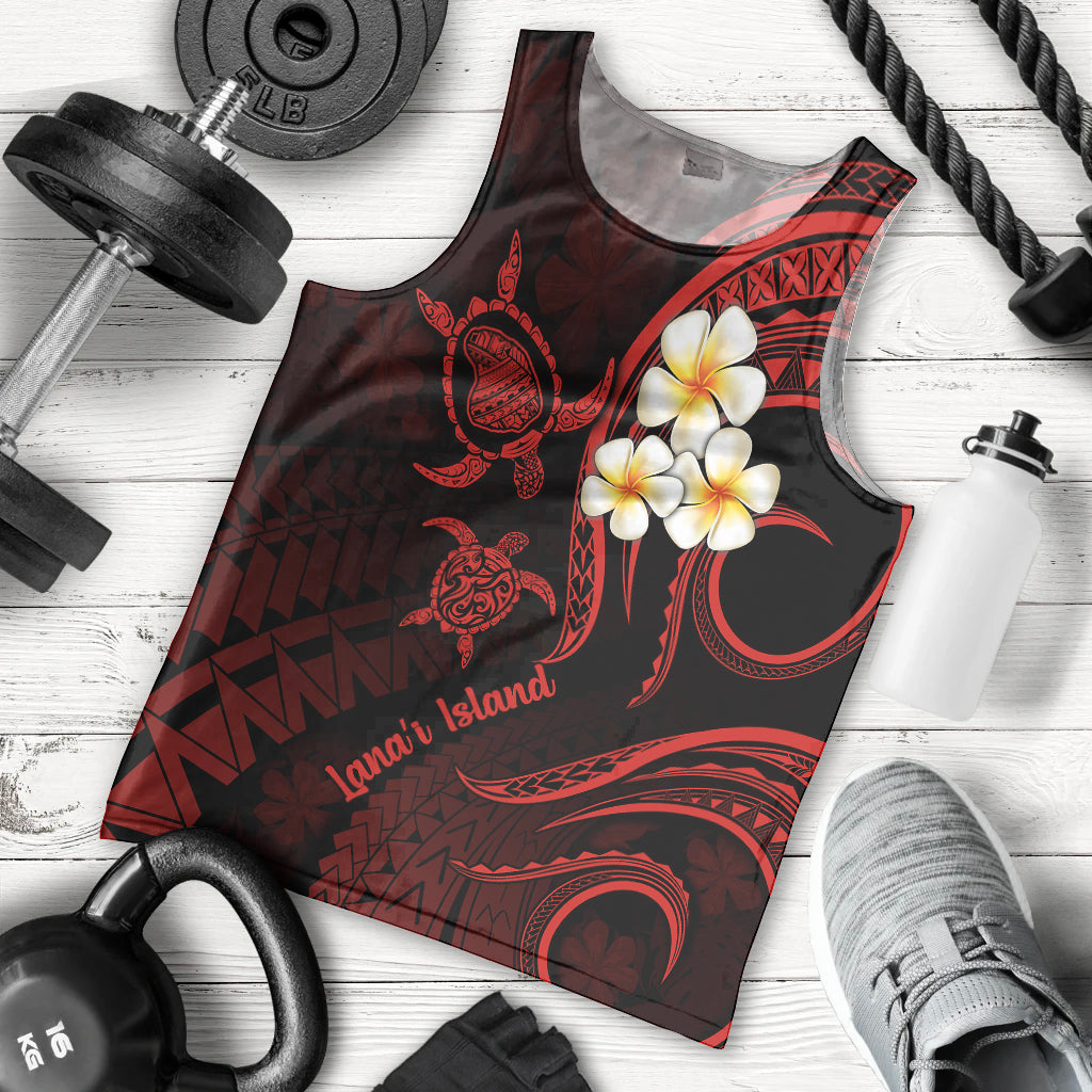 Polynesian Hawaii Men Tank Top Lanai Islands with Pacific Plumeria Red Vibe LT9 Red - Polynesian Pride